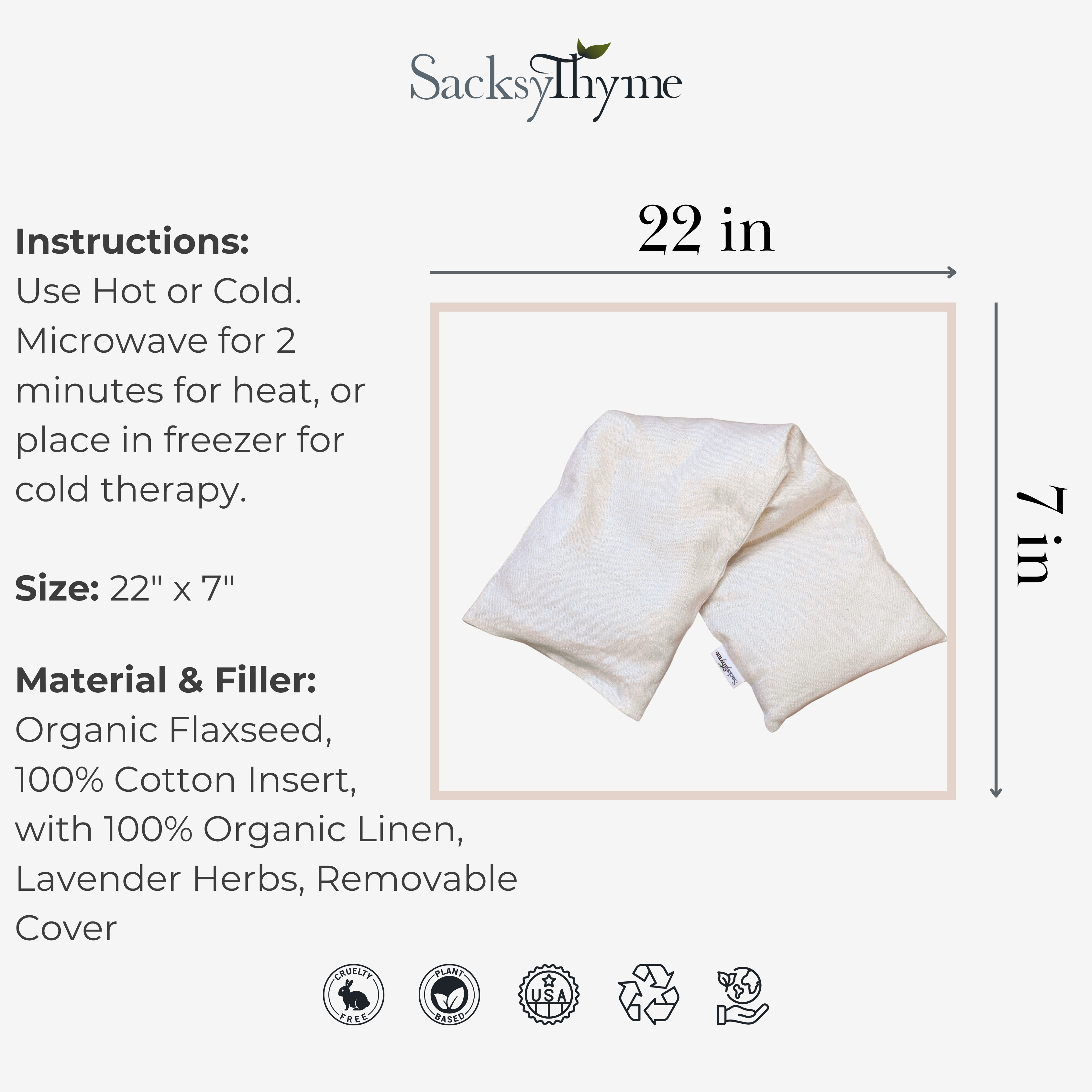 Linen Neck Wrap, Microwavable Heating Pad, Removable Cover, 22" x 7"