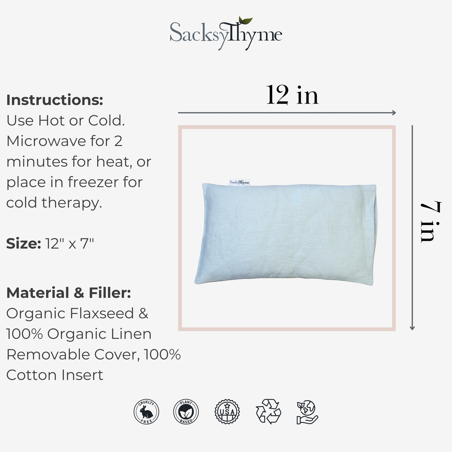 Linen Spa Pillow, Microwavable Heating Pad, Removable Cover 12" x 7"