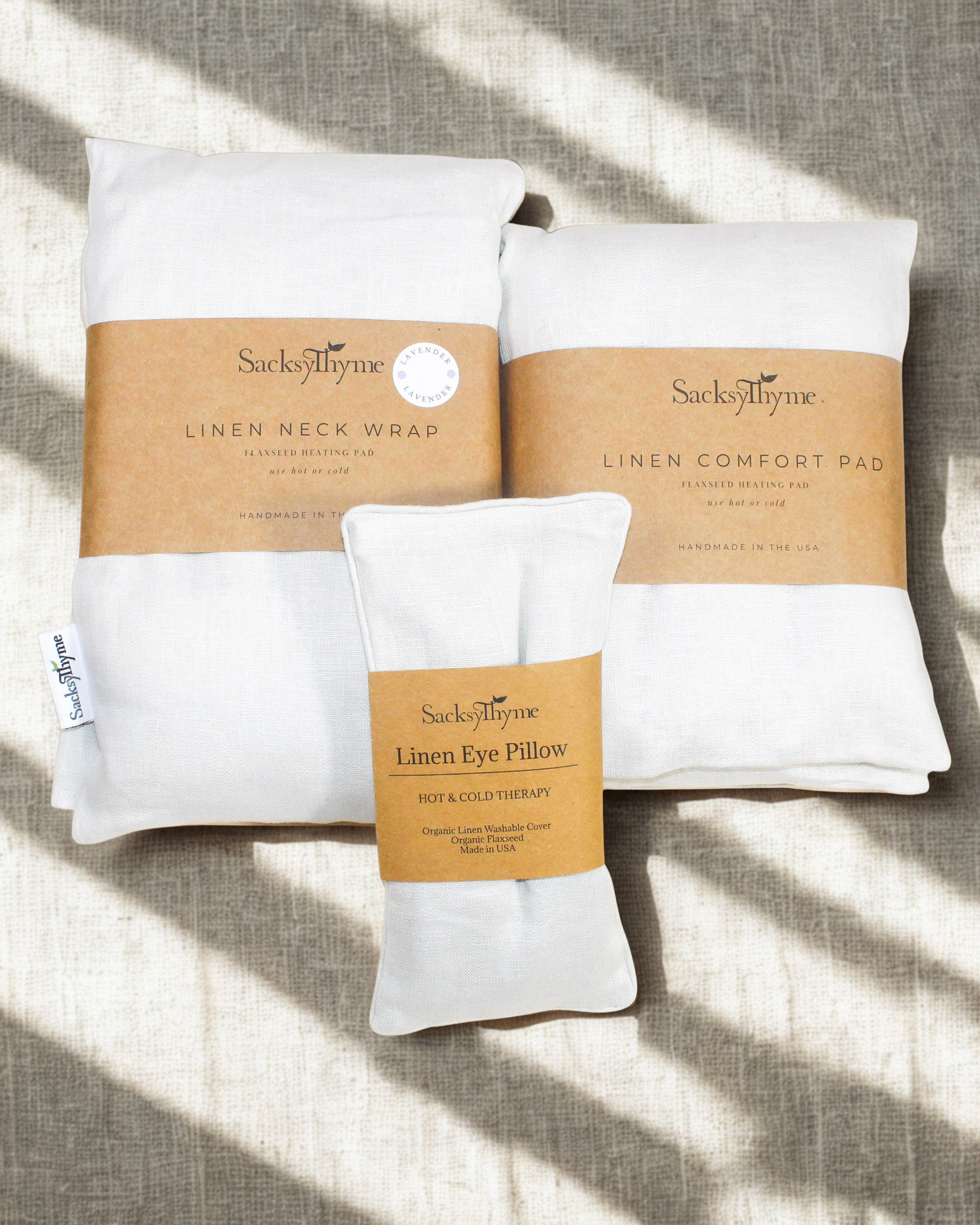 Natural Linen Heating Pad Bundle - 3 Piece Gift Set