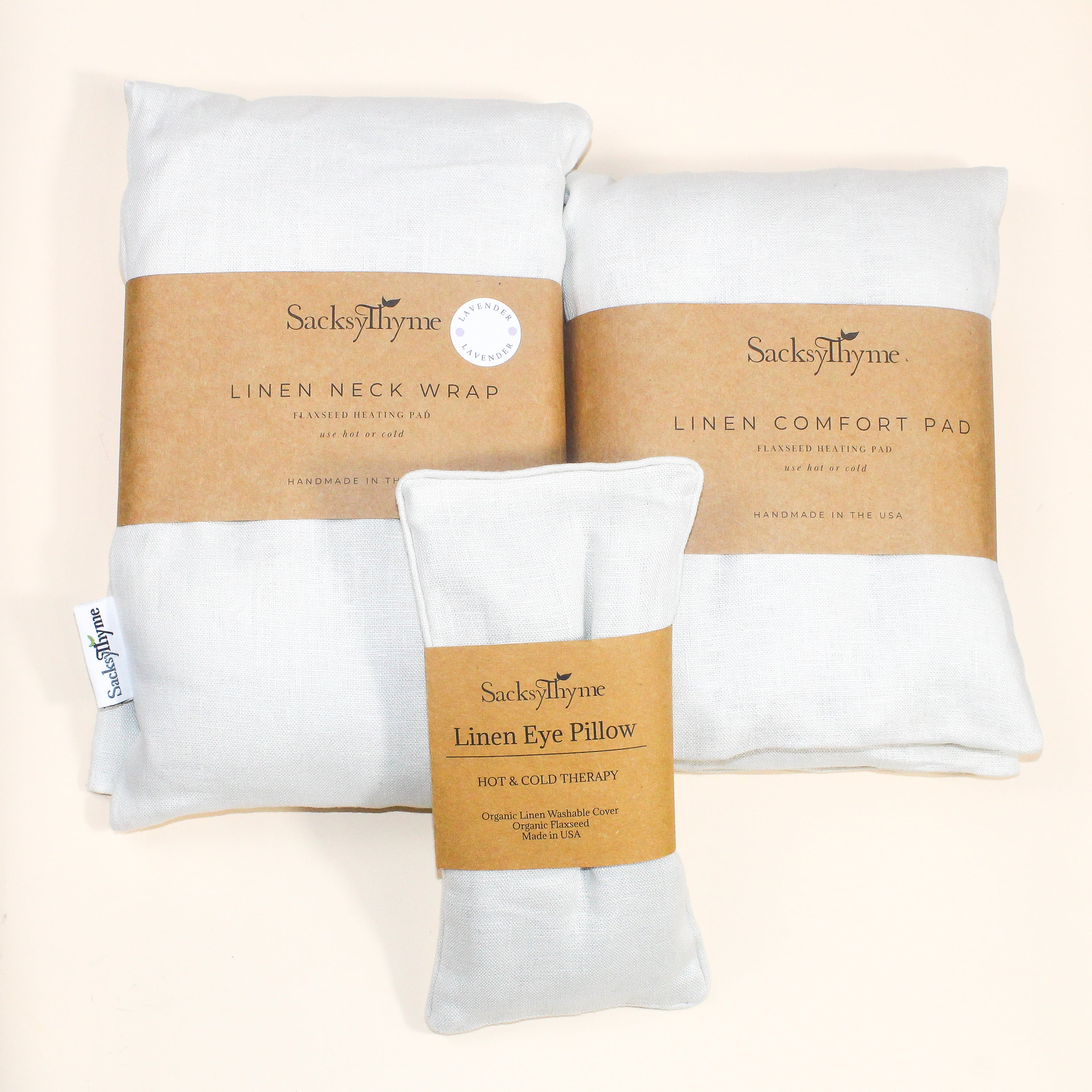 Natural Linen Heating Pad Bundle - 3 Piece Gift Set