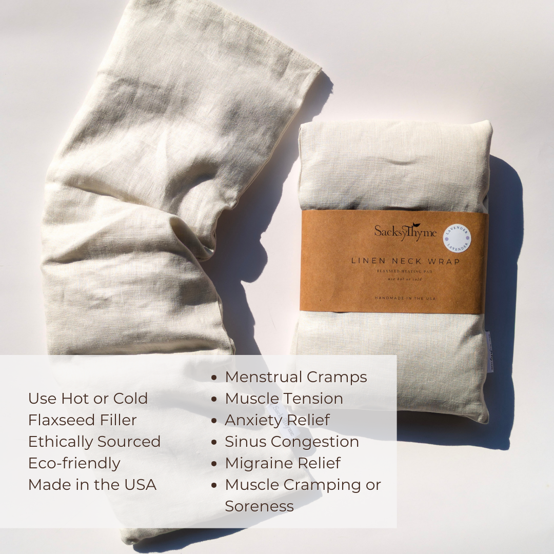 Linen Neck Wrap, Microwavable Heating Pad, Removable Cover, 22" x 7"